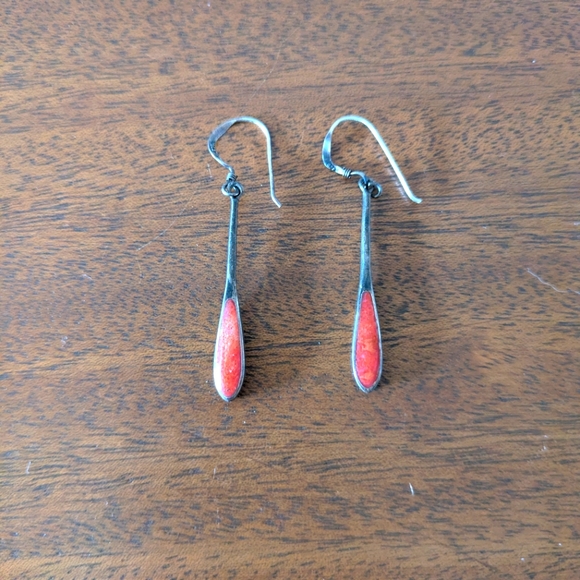 Jewelry - Red Coral & Sterling Silver Earrings.